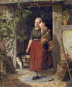 Adolph Heinrich Richter A young wine grower and her children oil